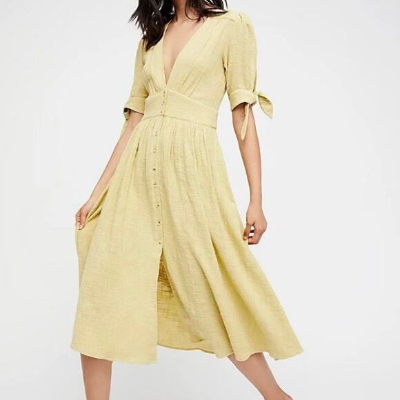 Free People Size S Women's Love Of My Life Midi Dress Butter Yellow Summer - Picture 2 of 11